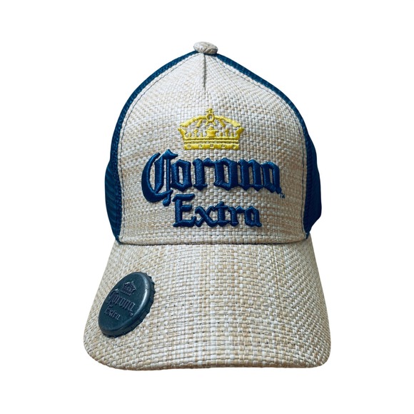 Corona Extra Other - Corona Extra Straw Trucker Hat Navy Mesh‎ Snapback with Built-in Bottle Opener